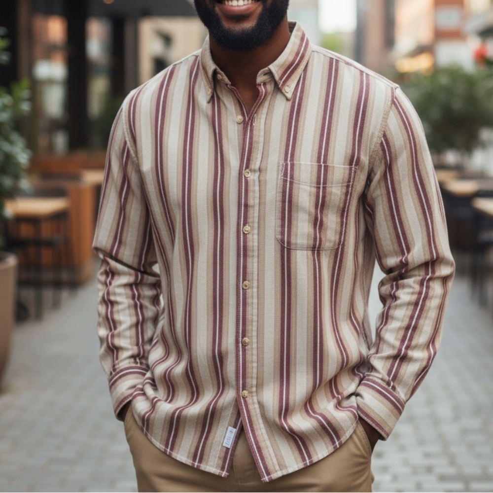 NWT 90s Deadstock Fieldmaster Baggy Mens Striped Button Down Tan Shirt XL